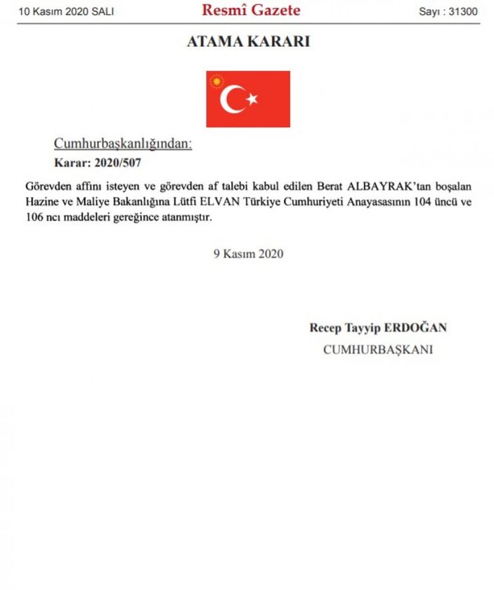 Hazine ve Maliye Bakanlığı görevine Lütfi Elvan atandı