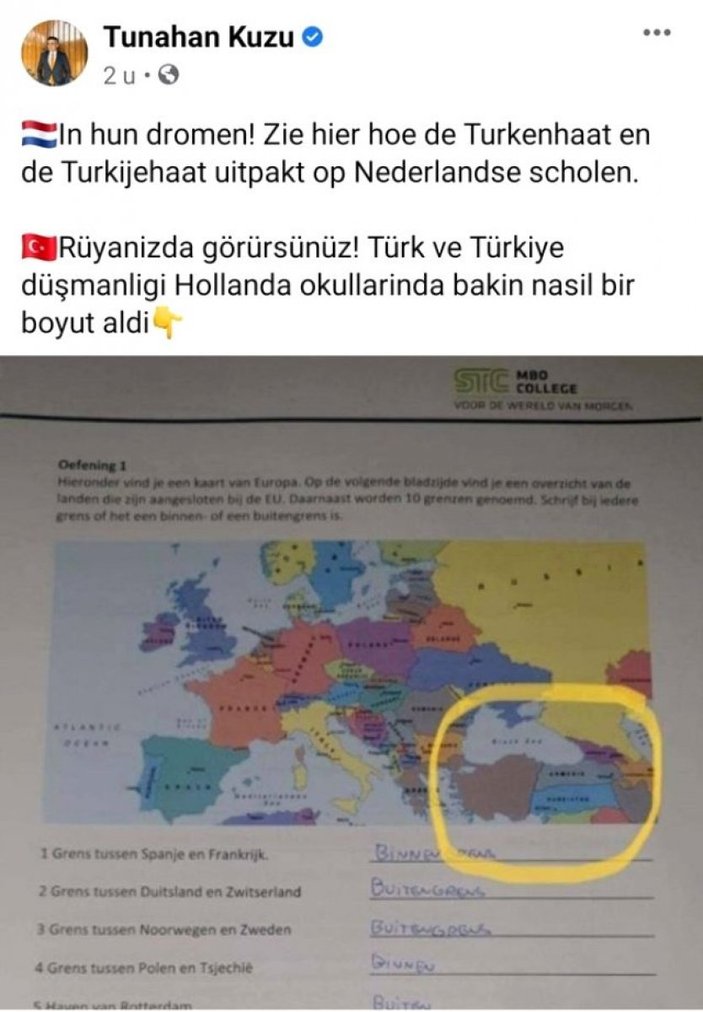 Hollanda'da okul müfredatına, Türkiye'yi parçalanmış gösteren harita koyuldu
