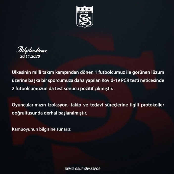 Sivasspor'da koronavirüs vakası 5'e yükseldi