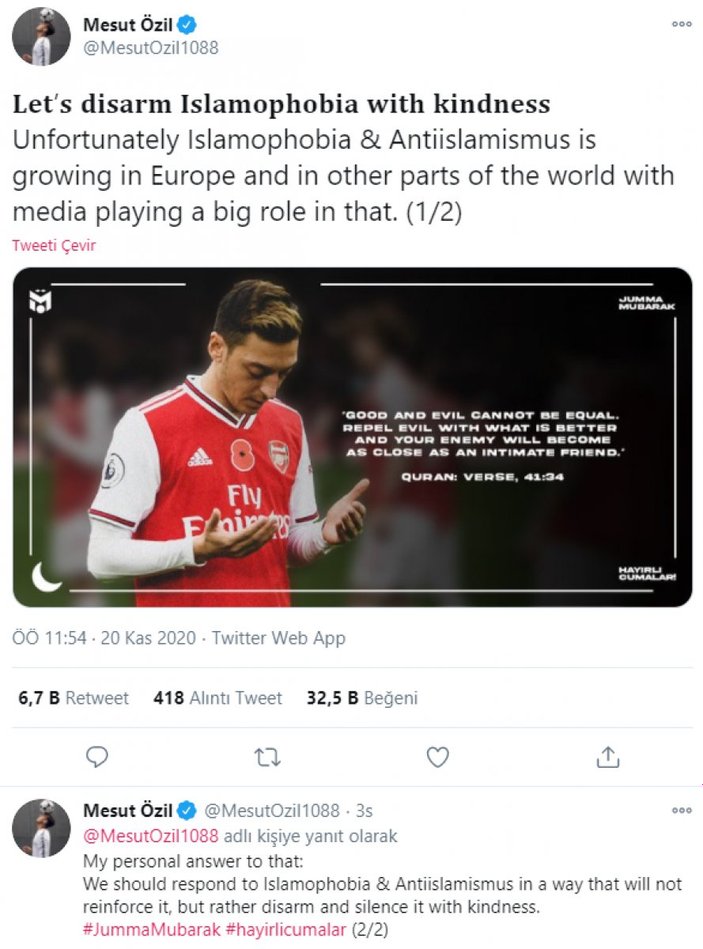 Mesut Özil: İslamofobi'yi susturmalıyız