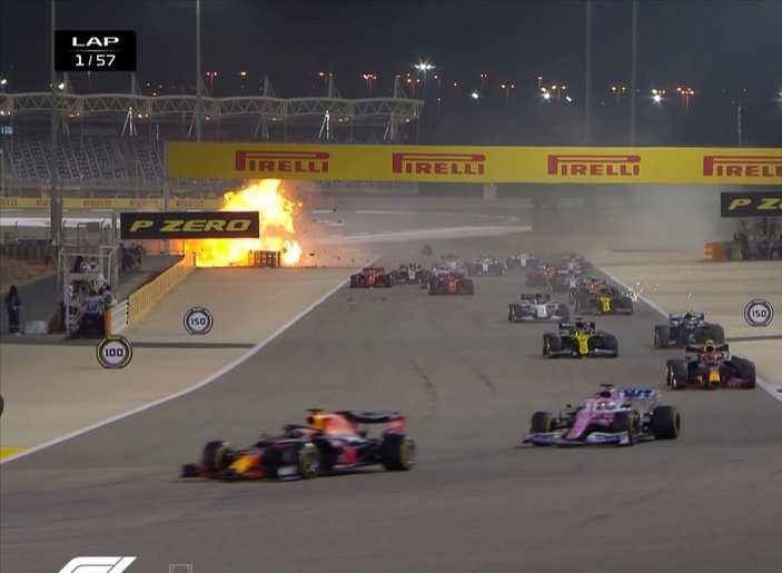 Formula 1 Bahreyn GP'de Grosjean'ın aracı alev aldı