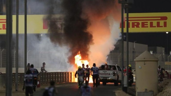 Formula 1 Bahreyn GP'de Grosjean'ın aracı alev aldı