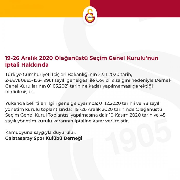 Galatasaray'da seçimler iptal edildi