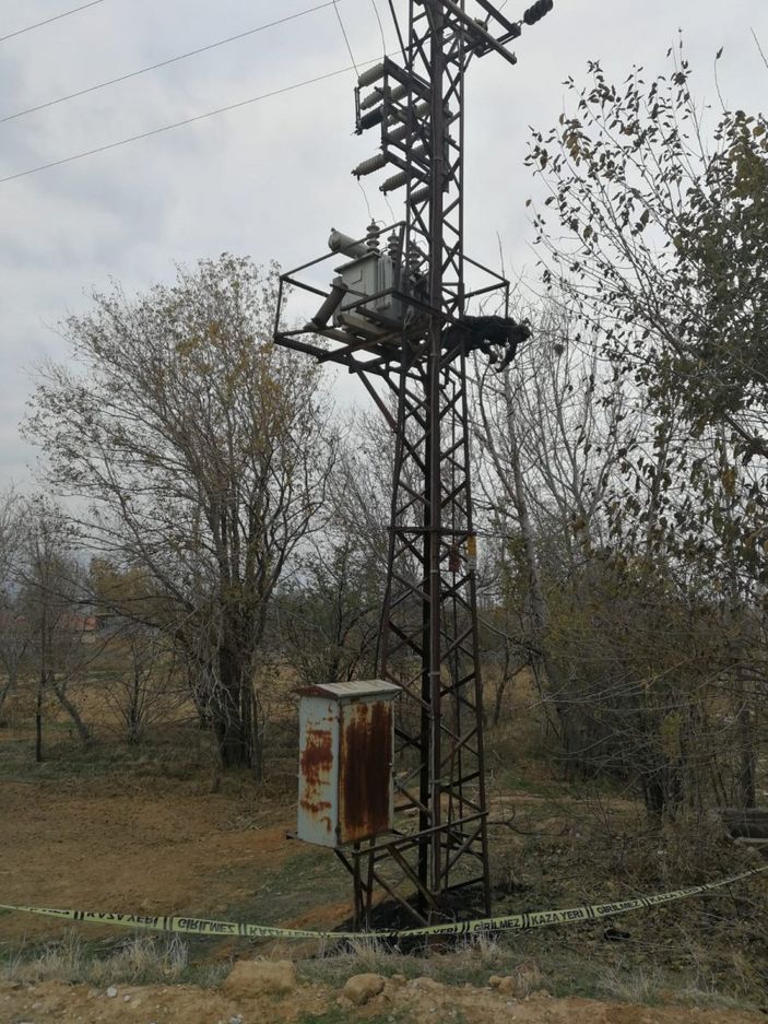 i Afyonkarahisar'da trafo üzerinde yanmış halde bulundu