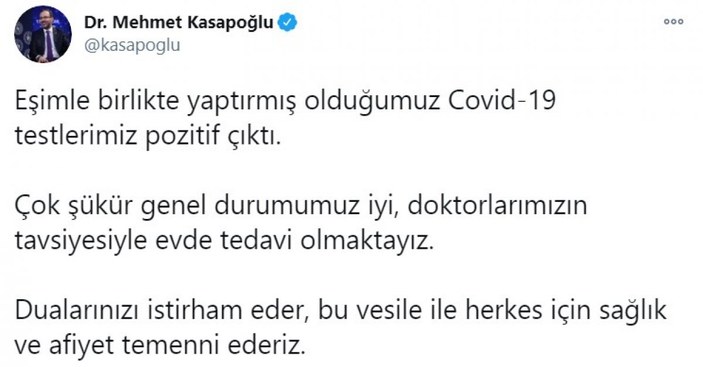 Mehmet Muharrem Kasapoğlu koronavirüse yakalandı