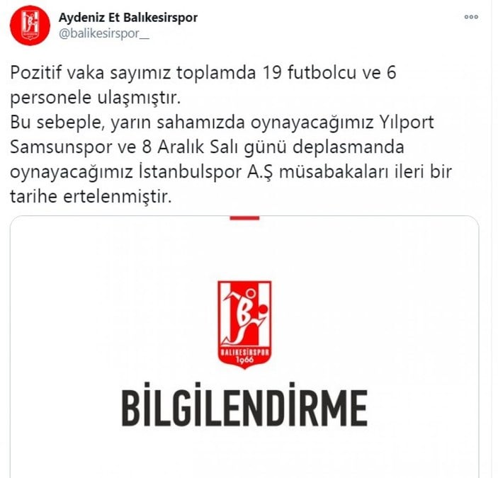 Balıkesirspor'un Samsunspor ve İstanbulspor maçları ertelendi