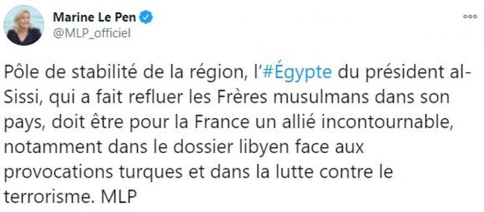 Marine Le Pen: Sisi, Türkiye'ye karşı müttefikimiz olmalı