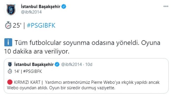 PSG - Başakşehir, maçına ırkçılık sebebiyle ara verildi