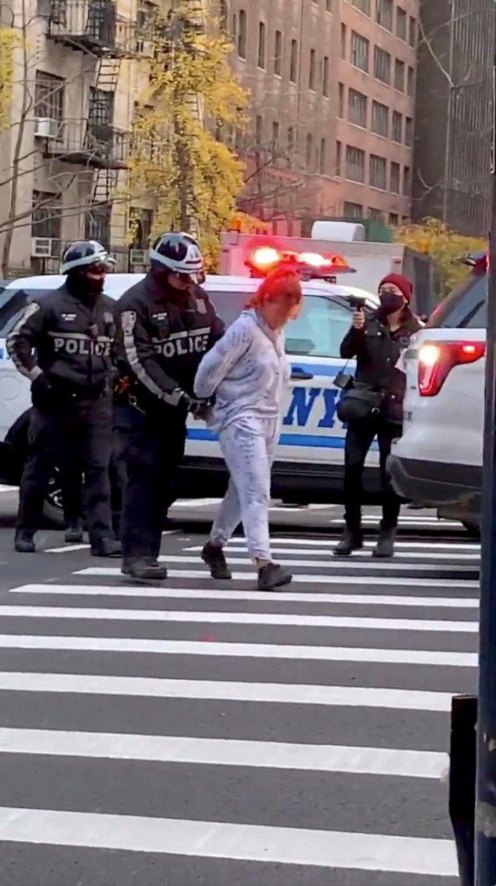 New York'ta araç göstericilerin arasına daldı