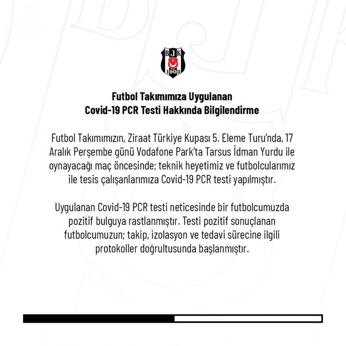 Beşiktaş: 1 futbolcunun koronavirüs testi pozitif