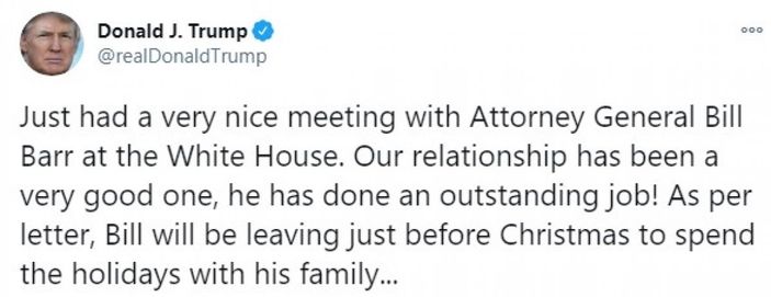 ABD Adalet Bakanı Barr görevden ayrıldı