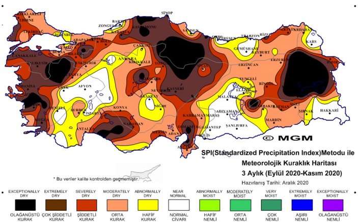 Türkiye’nin 9 aylık kuraklık haritası