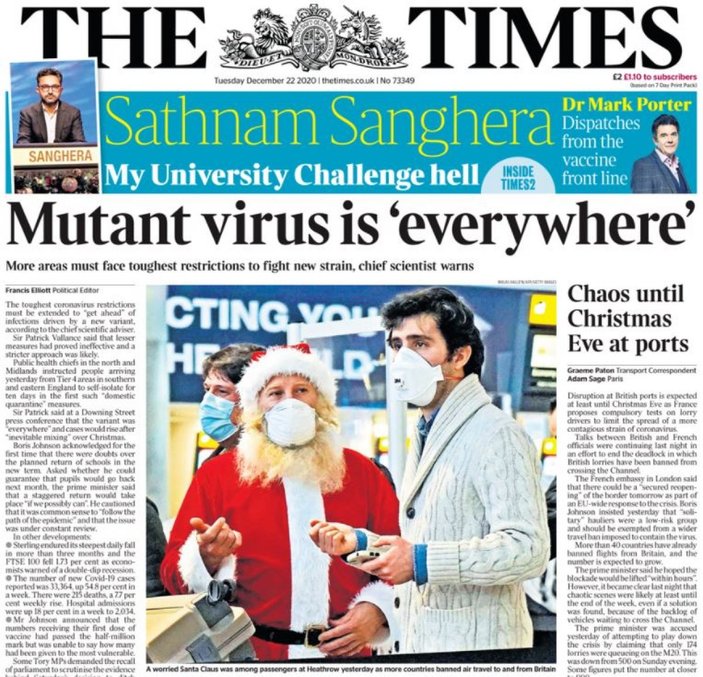 İngiliz basınında koronavirüs mutasyonu manşetleri