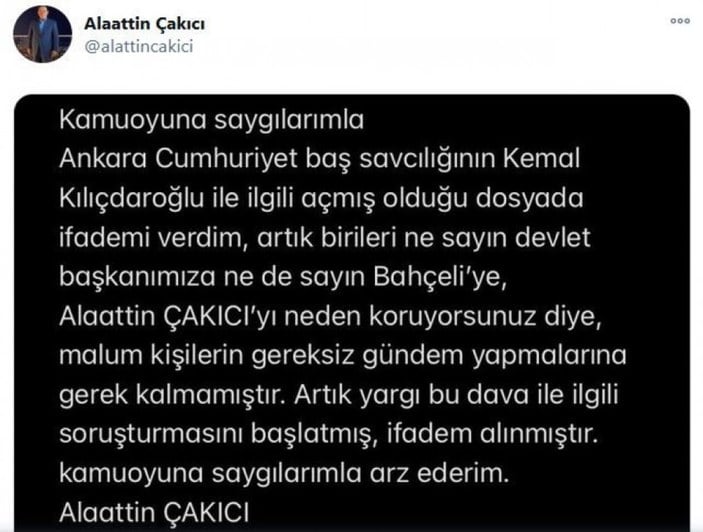 Alaattin Çakıcı, Kılıçdaroğlu soruşturmasıyla ilgili ifade verdi