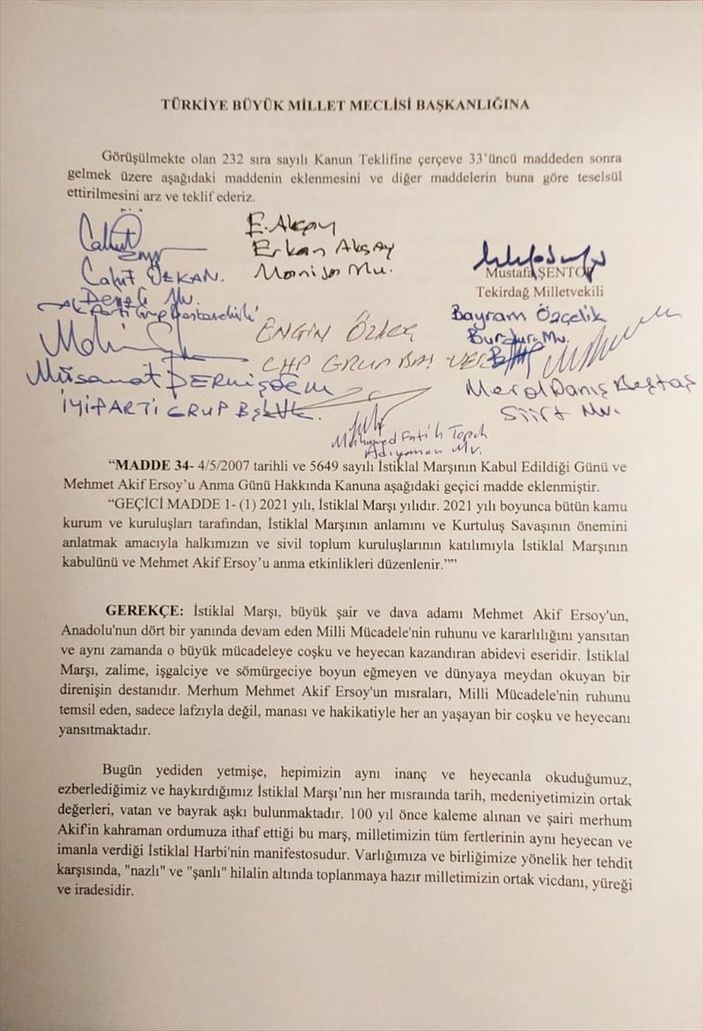 2021, TBMM'de İstiklal Marşı Yılı kabul edildi