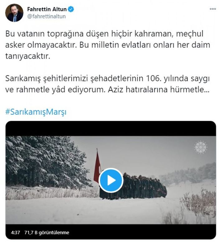 Cumhurbaşkanlığı İletişim Başkanlığı'ndan Sarıkamış Destanı anısına özel klip