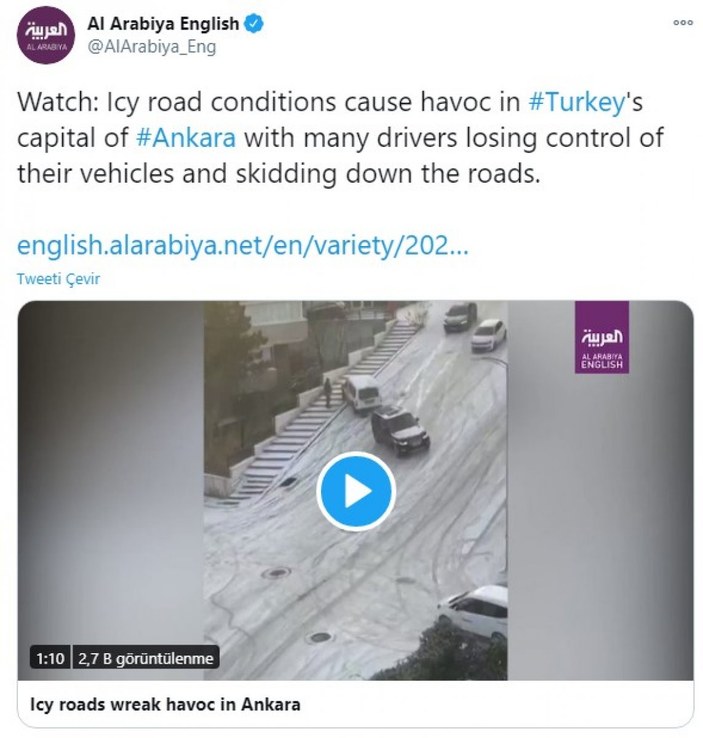 Ankara'daki kaygan yollar dünya basınında alay konusu oldu
