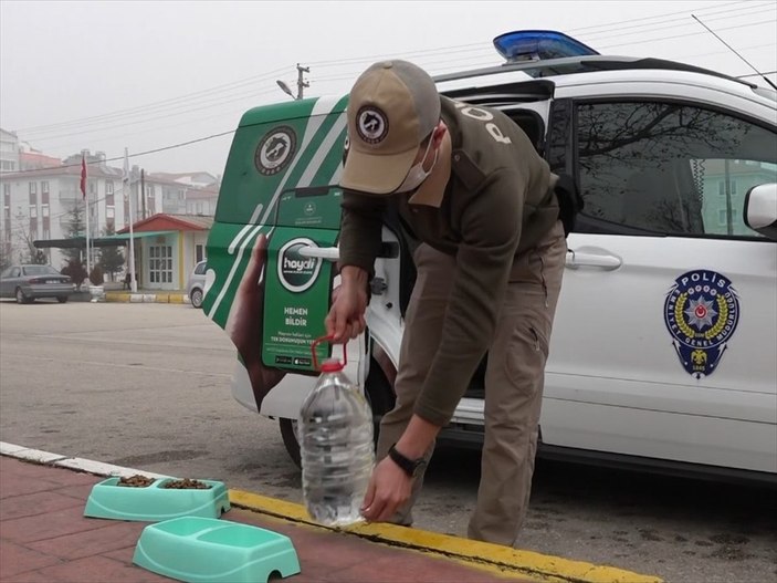 Isparta'da polisler sokak hayvanlarını besledi