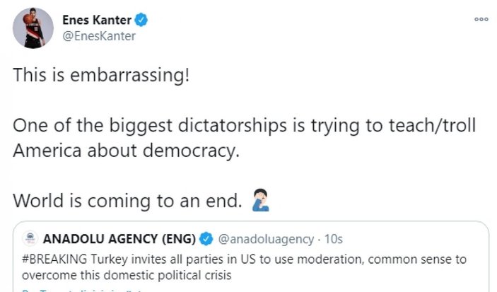 Enes Kanter, Türkiye'nin ABD Kongresi'yle ilgili açıklamasından rahatsız oldu