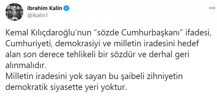 Kılıçdaroğlu'nun, 'sözde cumhurbaşkanı' sözü, büyük tepki topladı