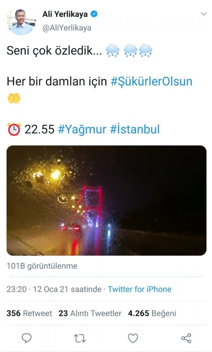 İstanbul Valisi Ali Yerlikaya’dan yağmur tweete: Özlemiştik
