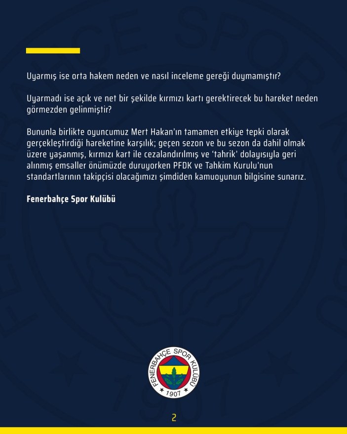 Fenerbahçe: PFDK kararlarının takipçisi olacağız