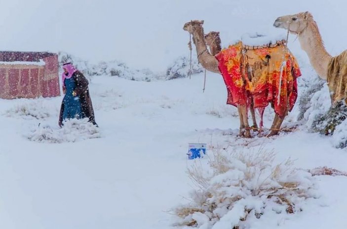 Sahra Çölü, kar yağışı sonrası beyaza büründü