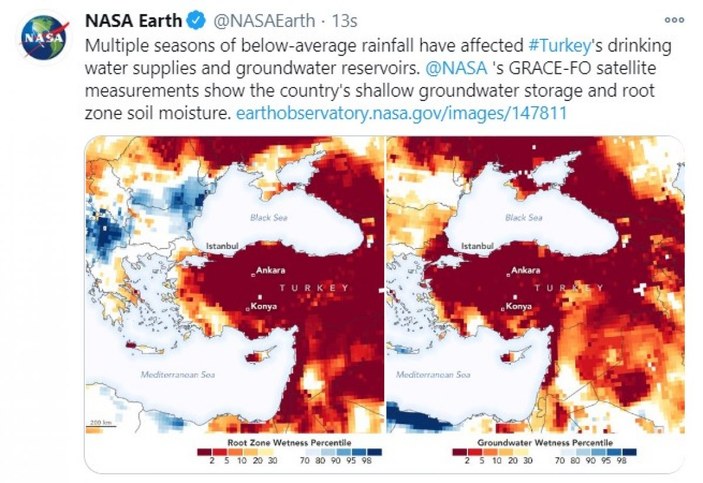 NASA, Türkiye'nin yer altı suyu rezervlerini haritaladı