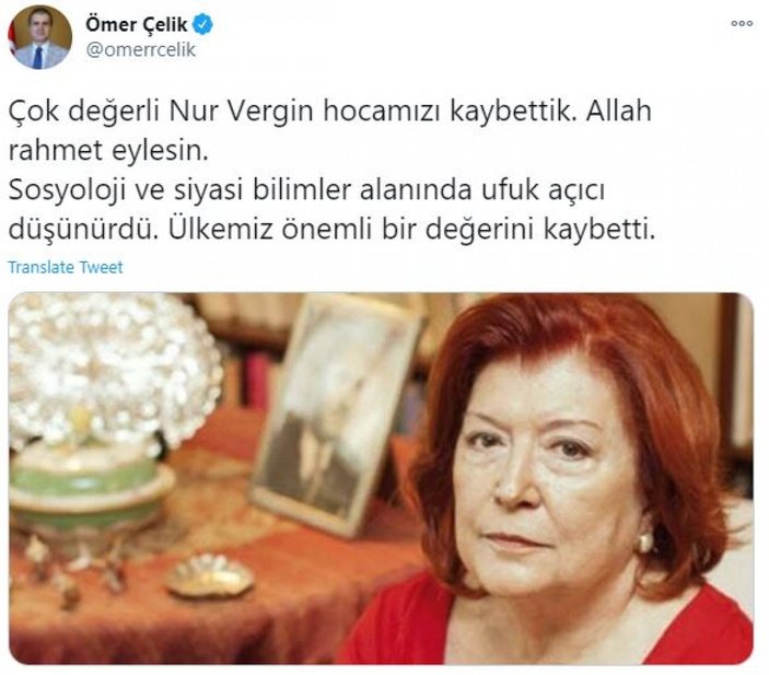 Ömer Çelik'ten, Nur Vergin paylaşımı