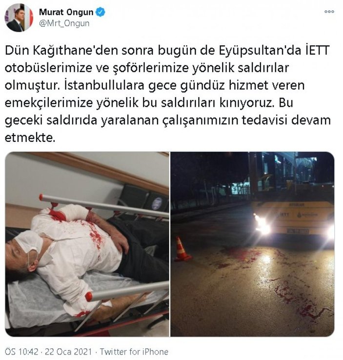 Eyüpsultan'da İETT şoförüne ve otobüse saldırı