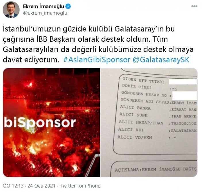 Ekrem İmamoğlu'ndan Galatasaray'a bağış