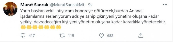 Adana Demirspor Başkanı Murat Sancak istifa etti