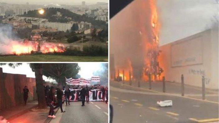 Marsilyalı taraftarlar, tesisleri basıp ortalığı ateşe verdi