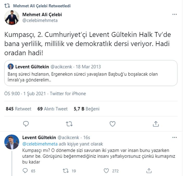Mehmet Ali Çelebi ile Levent Gültekin arasında 'kumpasçı' tartışması