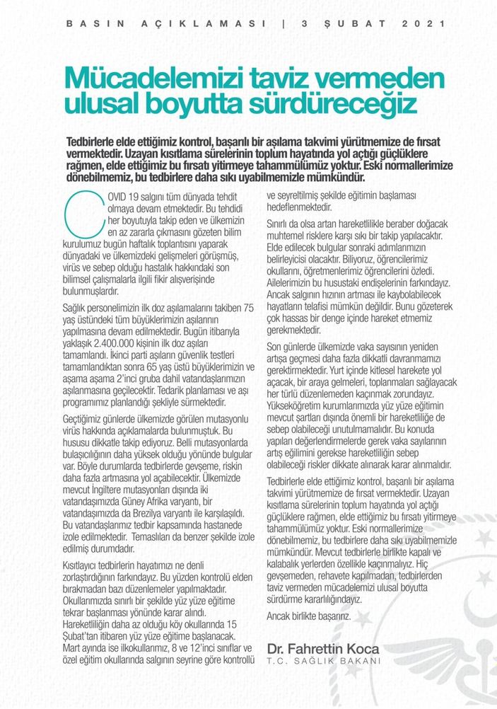 Fahrettin Koca: Aşılama çalışmaları ve hastalığın seyri gözden geçirildi