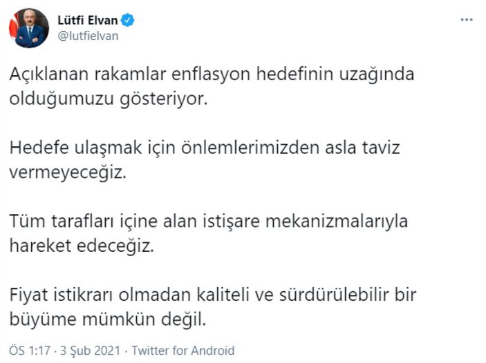 Lütfi Elvan: Enflasyon hedefine ulaşmak için önlemlerden taviz vermeyeceğiz