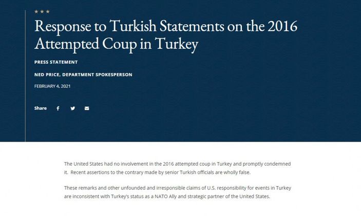 ABD Dışişleri: 15 Temmuz darbe girişiminde rolümüz yok