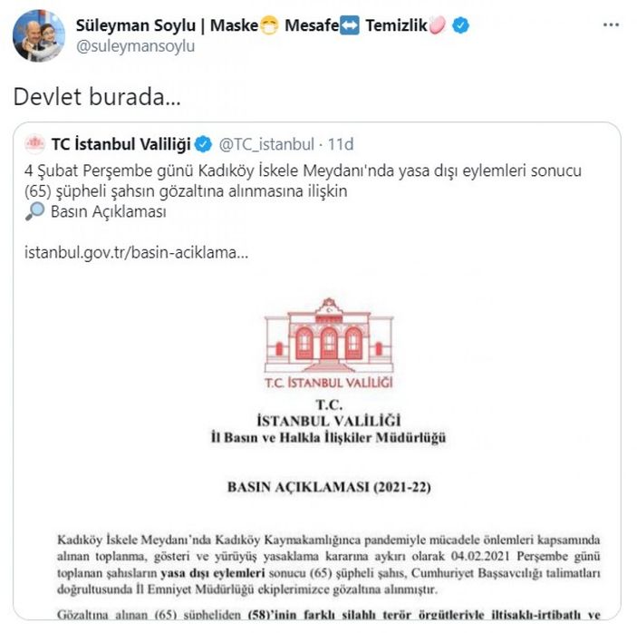 İstanbul Valiliği: 65 kişiden 58'i terör örgütleriyle irtibatlı