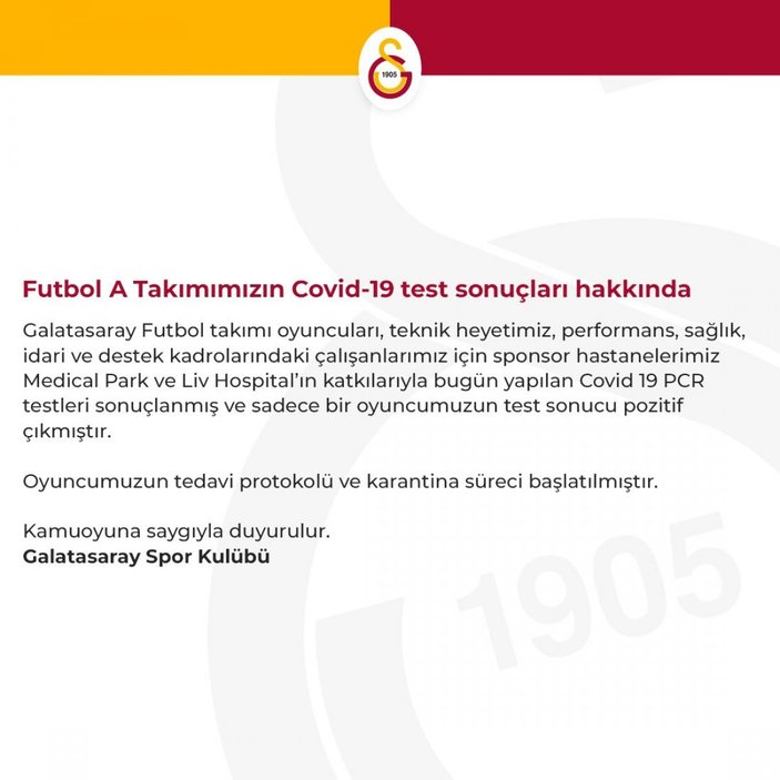Galatasaray'da koronavirüs vakası