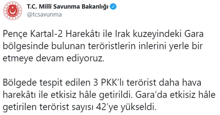 Gara'da 2 PKK'lı terörist etkisiz hale getirildi