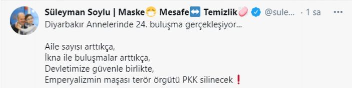 Bakan Süleyman Soylu: Diyarbakır annelerinde 24. buluşma gerçekleşiyor