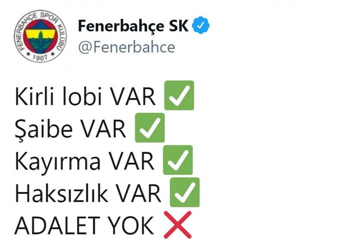 Fenerbahçe, Galatasaray maçının ardından paylaşımda bulundu