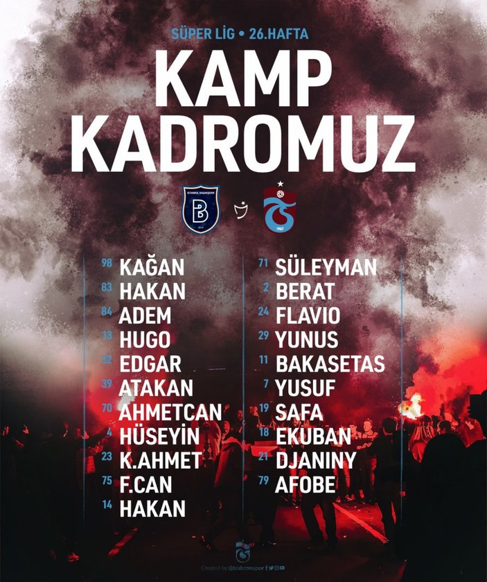 Trabzonspor'un Başakşehir kafilesi: 10 eksik var