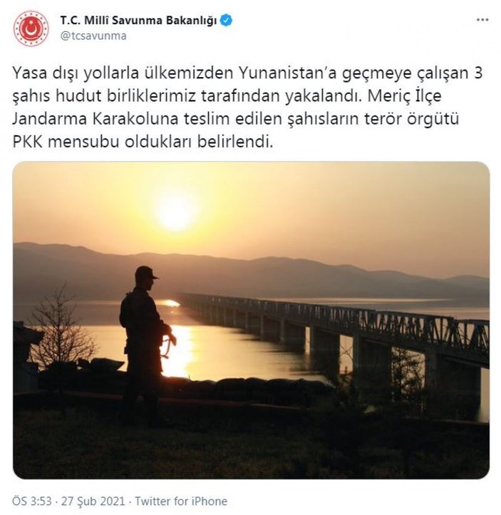 MSB: 3 PKK'lı, Yunanistan'a kaçarken yakalandı