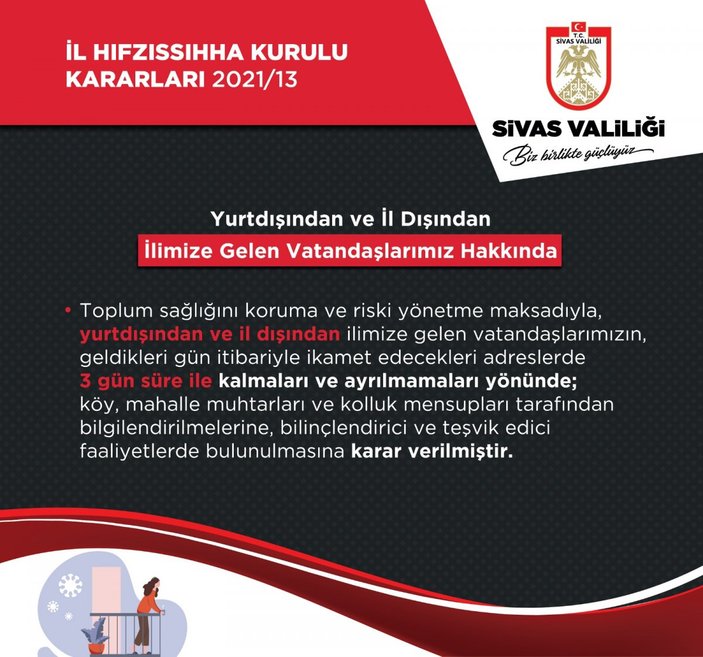 Sivas'a gelenlere '3 günlük kısıtlama' kararı