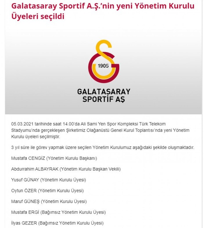 Galatasaray'ın yeni yönetim kurulu üyeleri seçildi