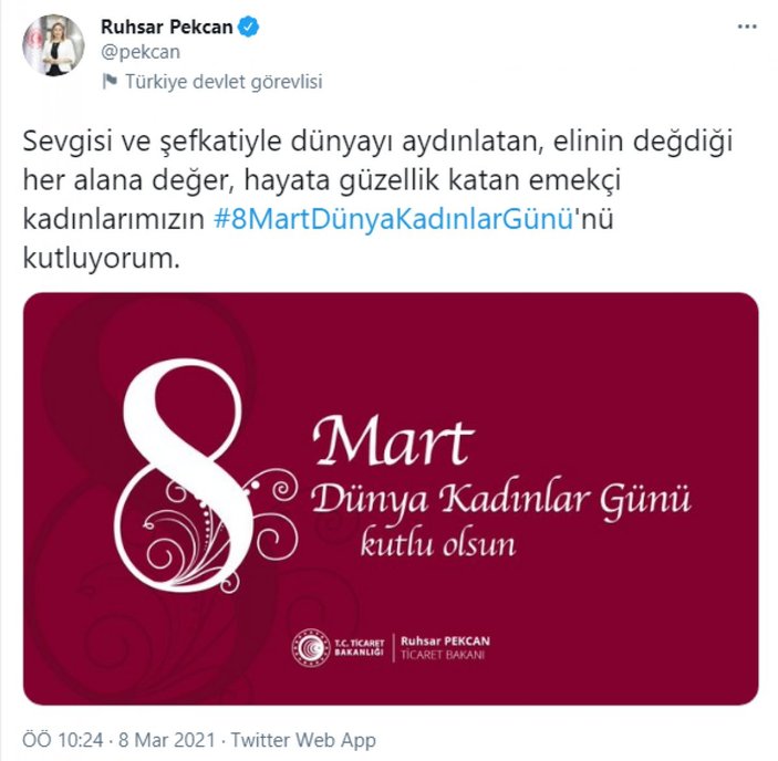 Türkiye'deki devlet adamlarından Kadınlar Günü mesajları