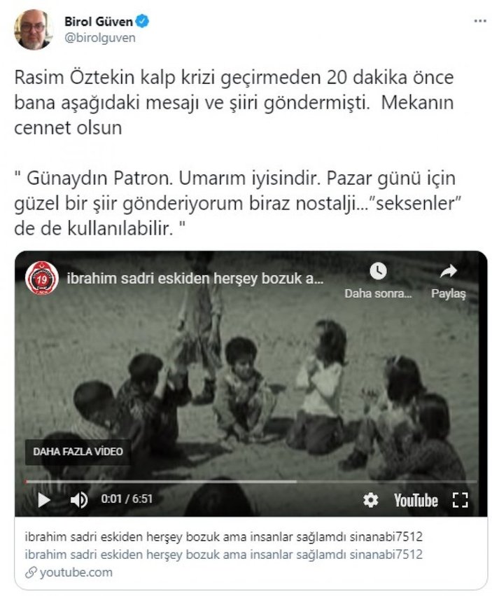 Rasim Öztekin'in vefatı ünlü isimleri yasa boğdu