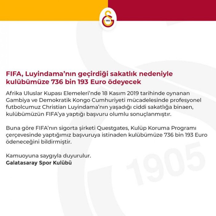 FIFA, Galatasaray'a 736 bin euro ödeyecek