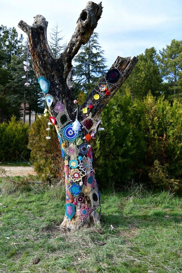 Kurumuş ağaçlar örgülerle kaplandı